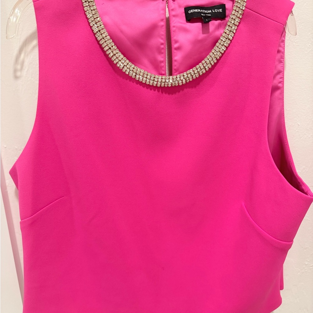 Generation Love Hot Pink Sleeveless Camisole with Rhinestone Collar